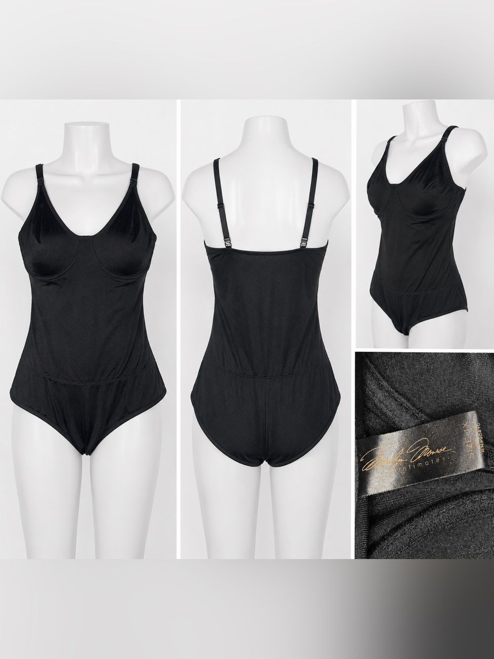 Marilyn Monroe Intimates Black Shapewear Bodysuit Women’s Underwire Bra Size 1X